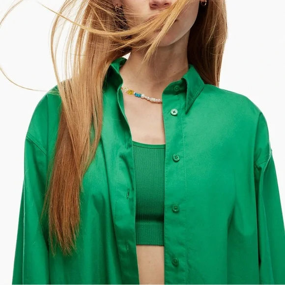 Aritzia Sun Deh Sunday best Future shirt long sleeve button up Nature Green S - Picture 5 of 5